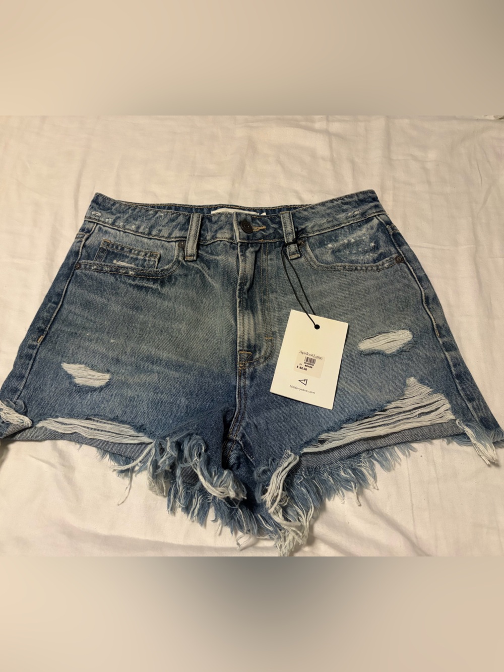 Hidden Frayed Hem Distressed Denim Shorts - Blue - Size S
